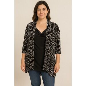 Isabella Rodriguez Top Plus 1X Open Front Animal Print Shimmer Stretch Office